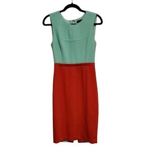 BCBGMAXAZRIA Colorblock Sheath Dress Mint Green Coral Business Size 02